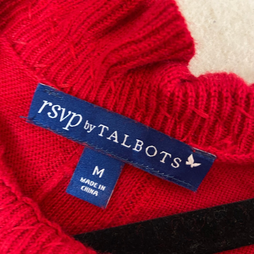 RSVP by Talbots‎ Red Beaded Ruffle Neck Sweater Size M Cashmere Blend Bow Tie - Picture 4 of 8
